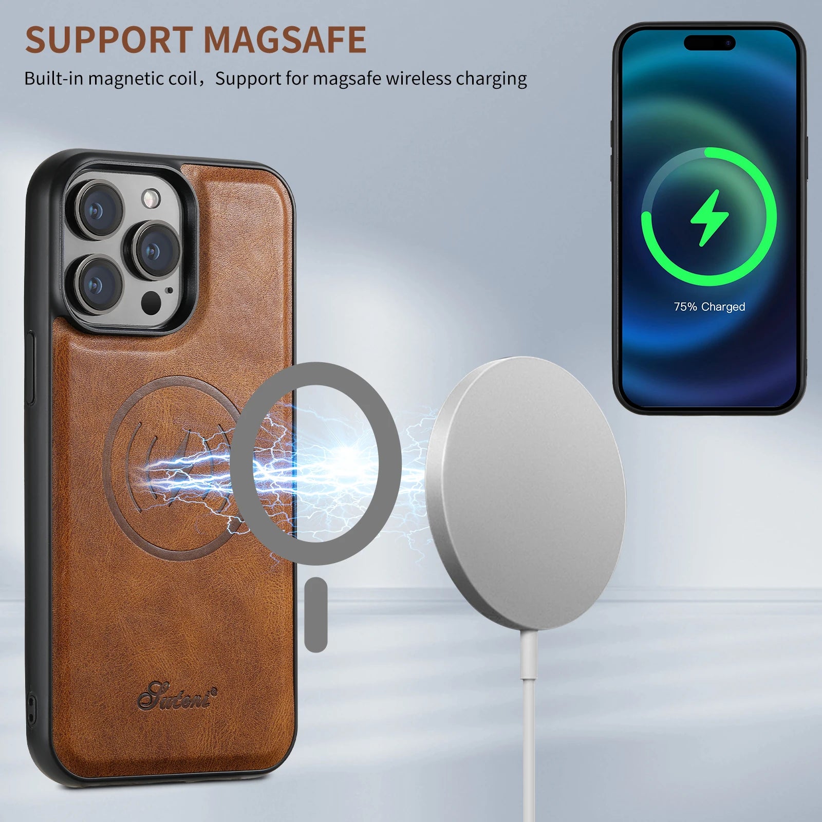 Magnetic Leather Wallet Case for iPhone - CaseifyTrend