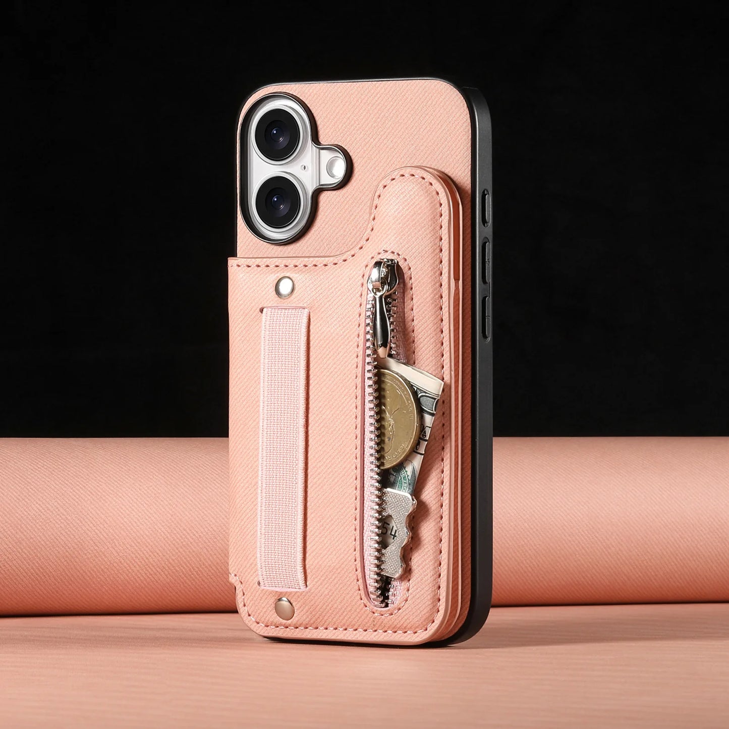 Leather Wallet Phone Case with Wrist Strap and Card Holder