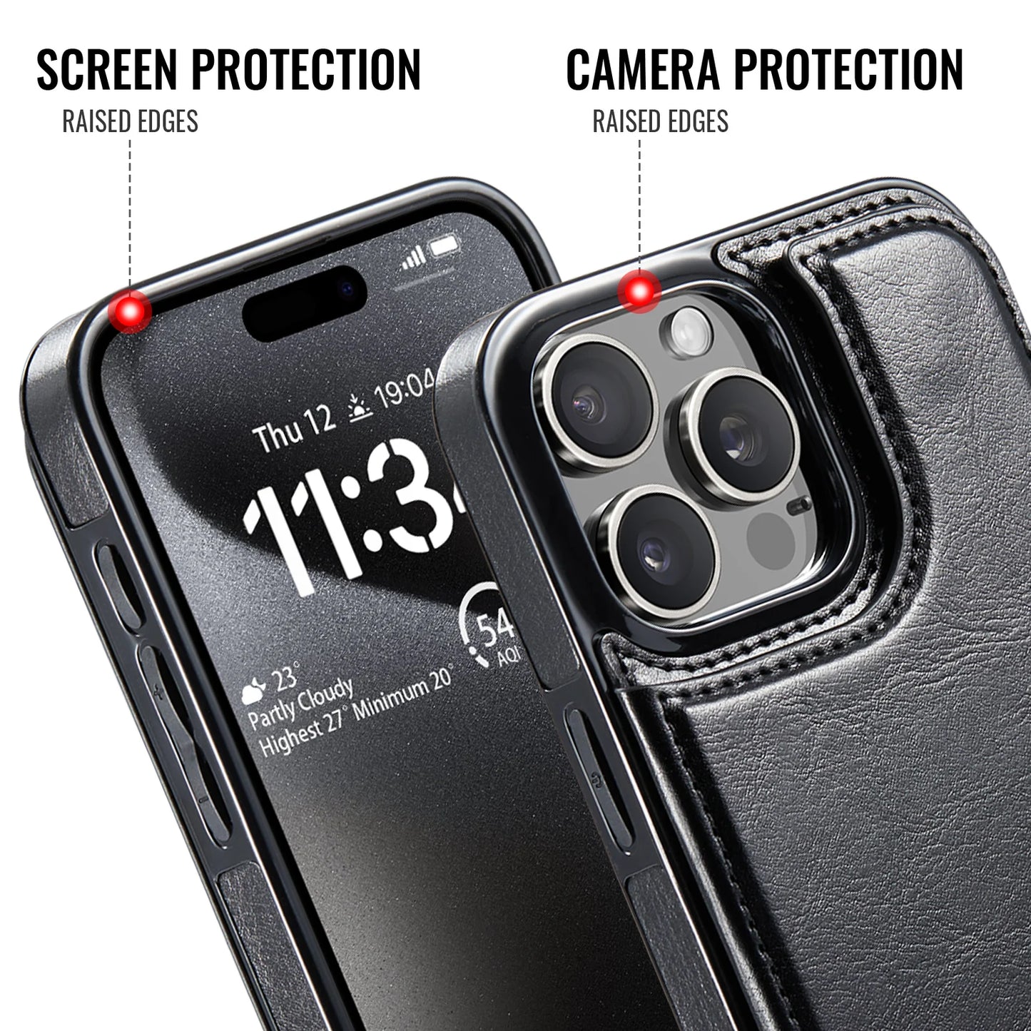 PU Leather Case with Kickstand Card Holder for iPhone