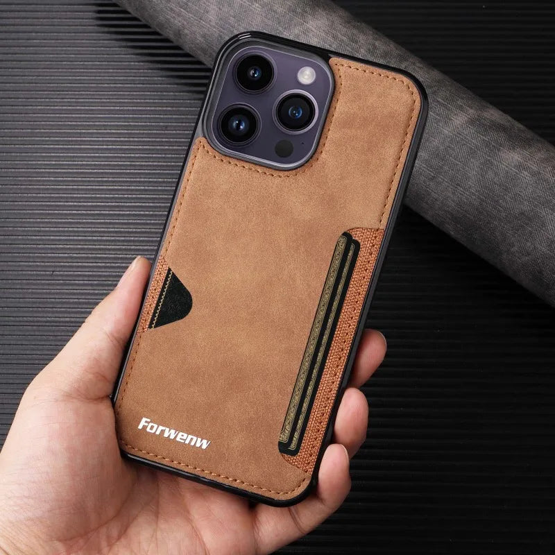 Retro Card Holder Leather Case for iPhone