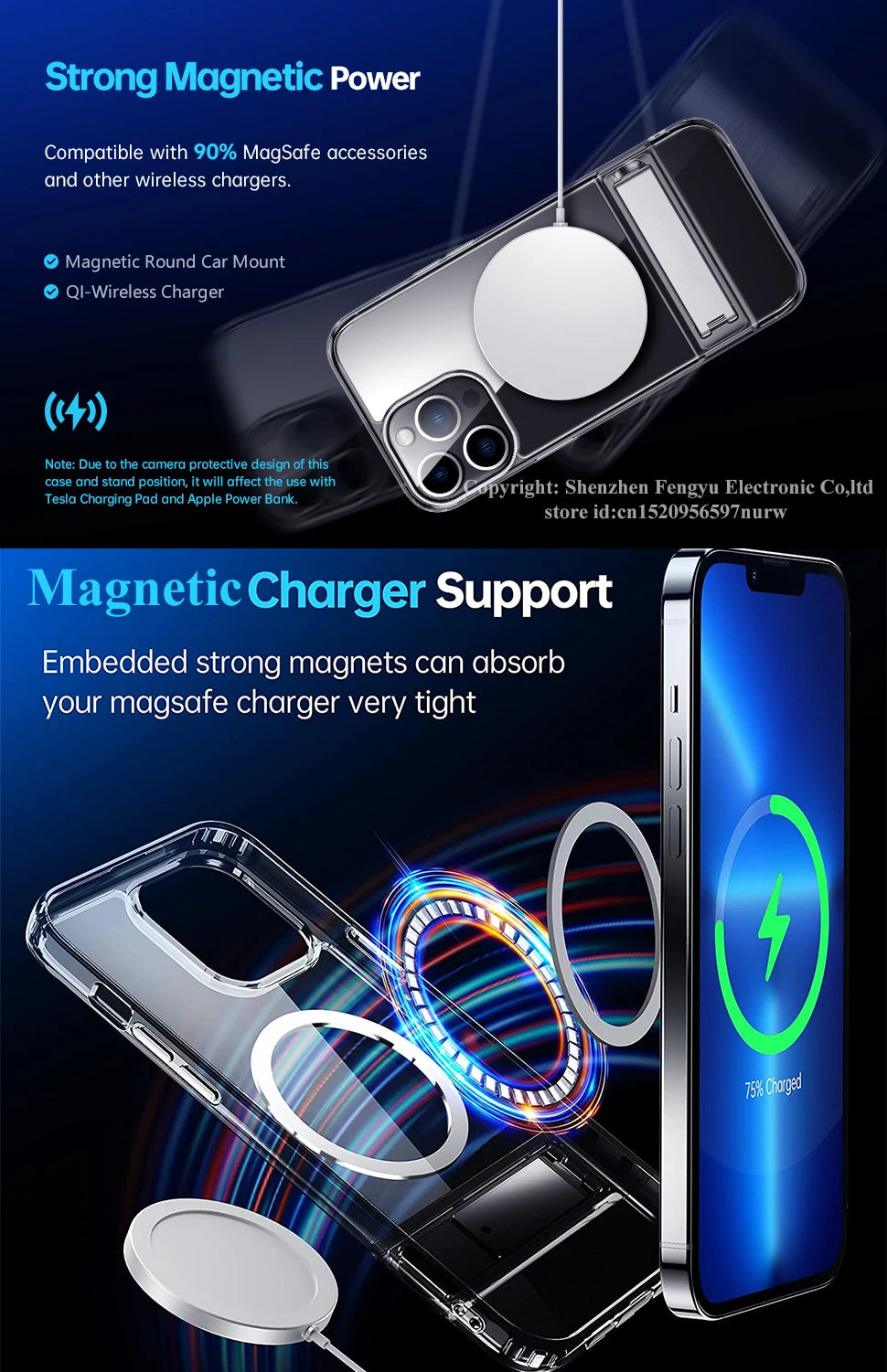 Clear Magnetic Phone Case with Kickstand for iPhone