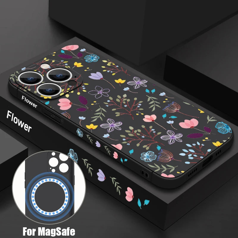 Floral Print Magsafe Silicone Case for iPhone - CaseifyTrend