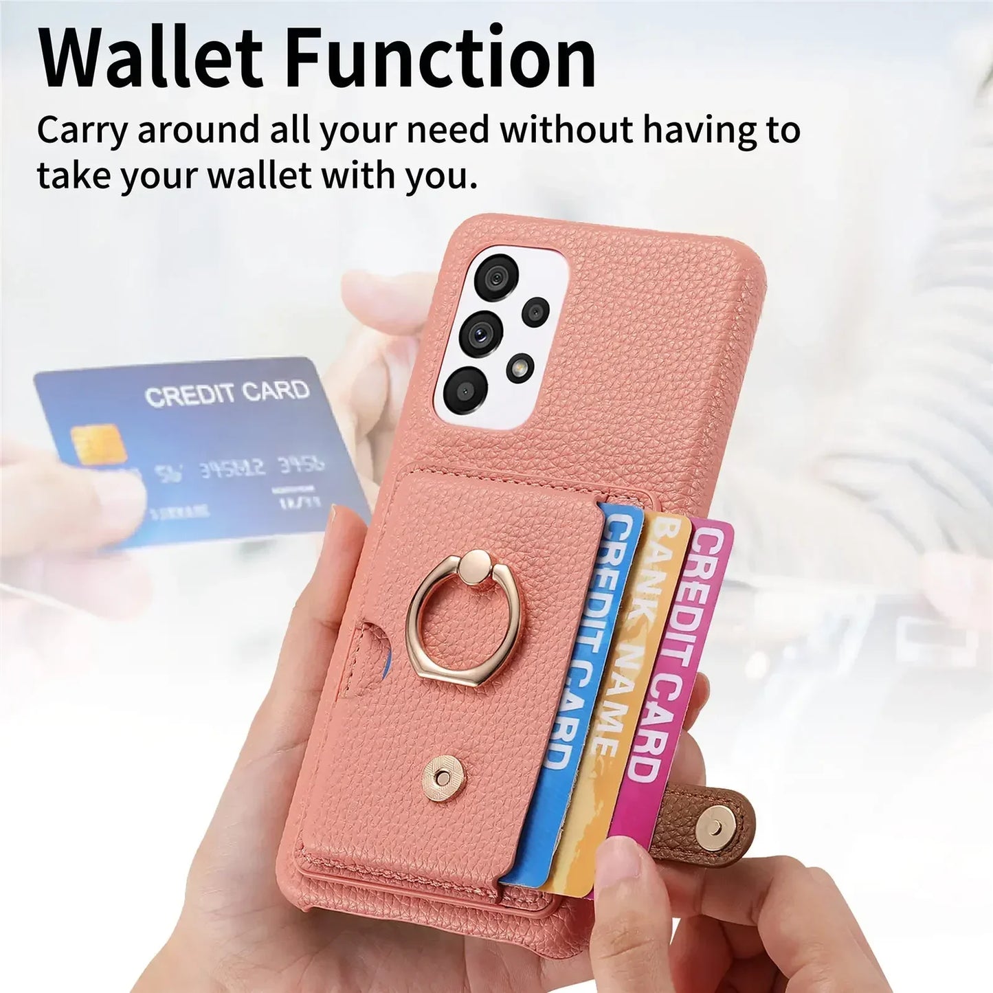 Leather Wallet Phone Case with Ring for Samsung Galaxy Series