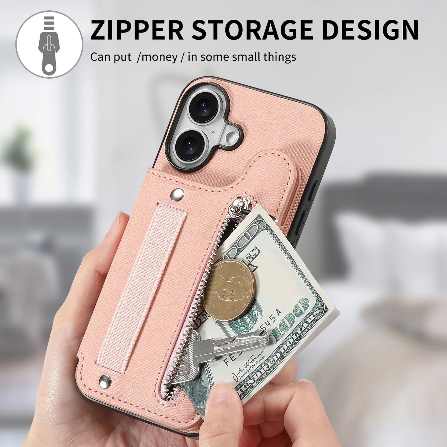 Leather Wallet Phone Case with Wrist Strap and Card Holder