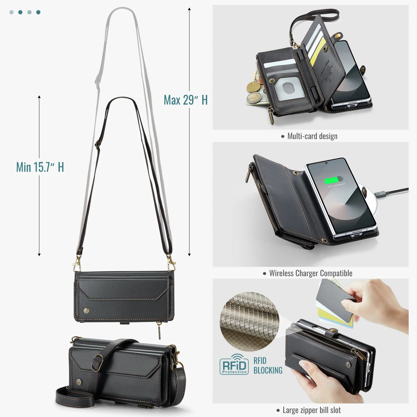 PU Leather Wallet Case with Strap & Card Holder for Galaxy Z Fold