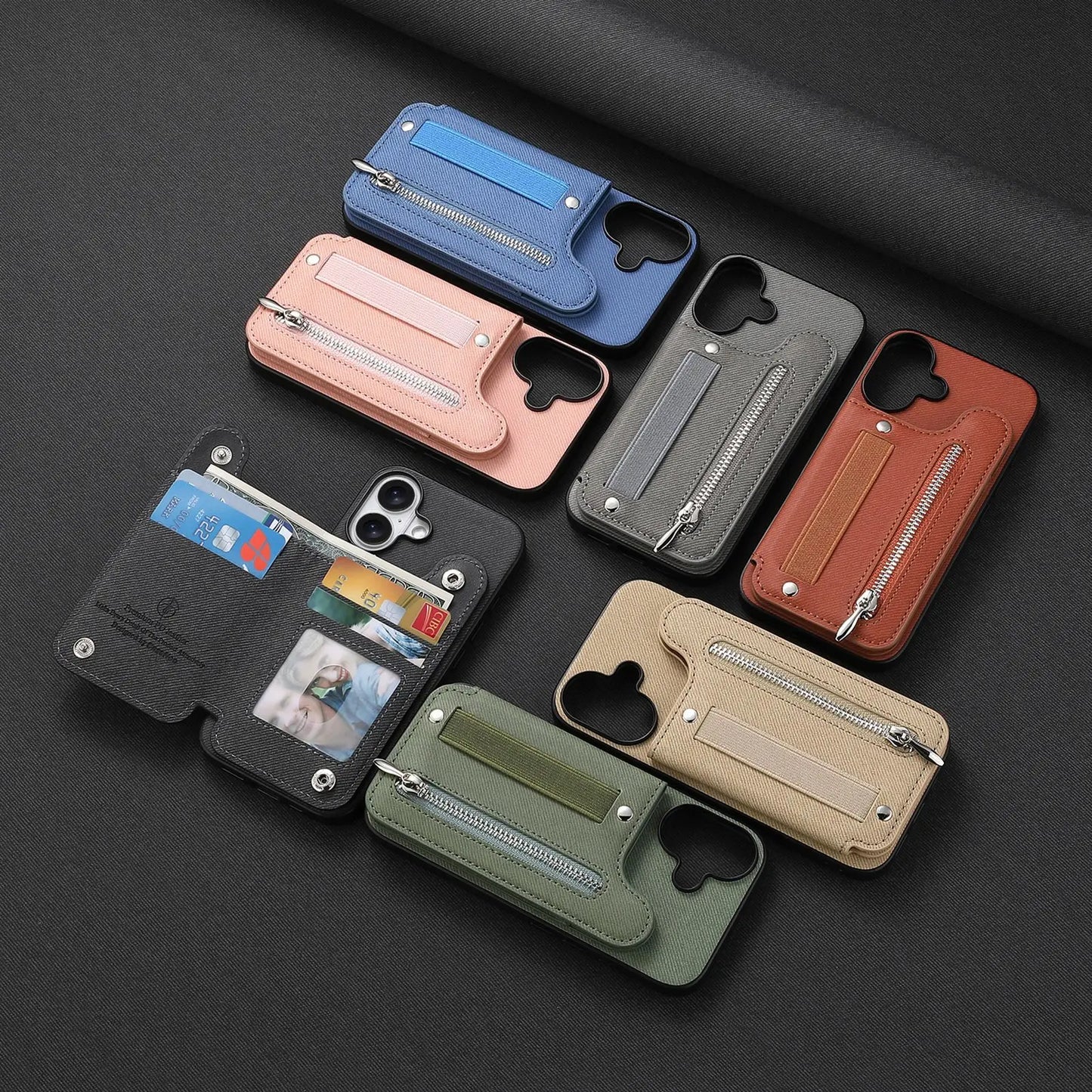Leather Wallet Phone Case with Wrist Strap and Card Holder
