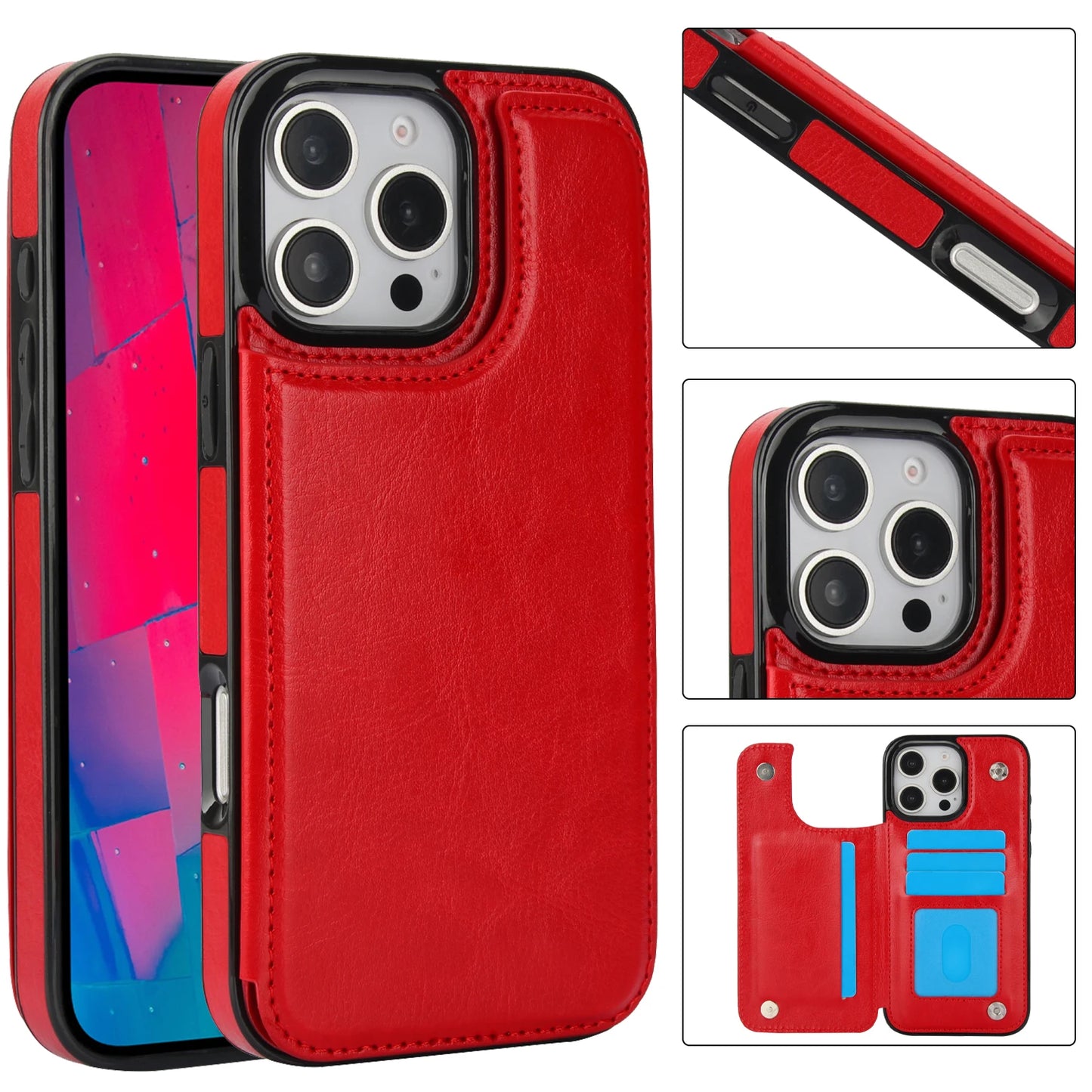 PU Leather Case with Kickstand Card Holder for iPhone