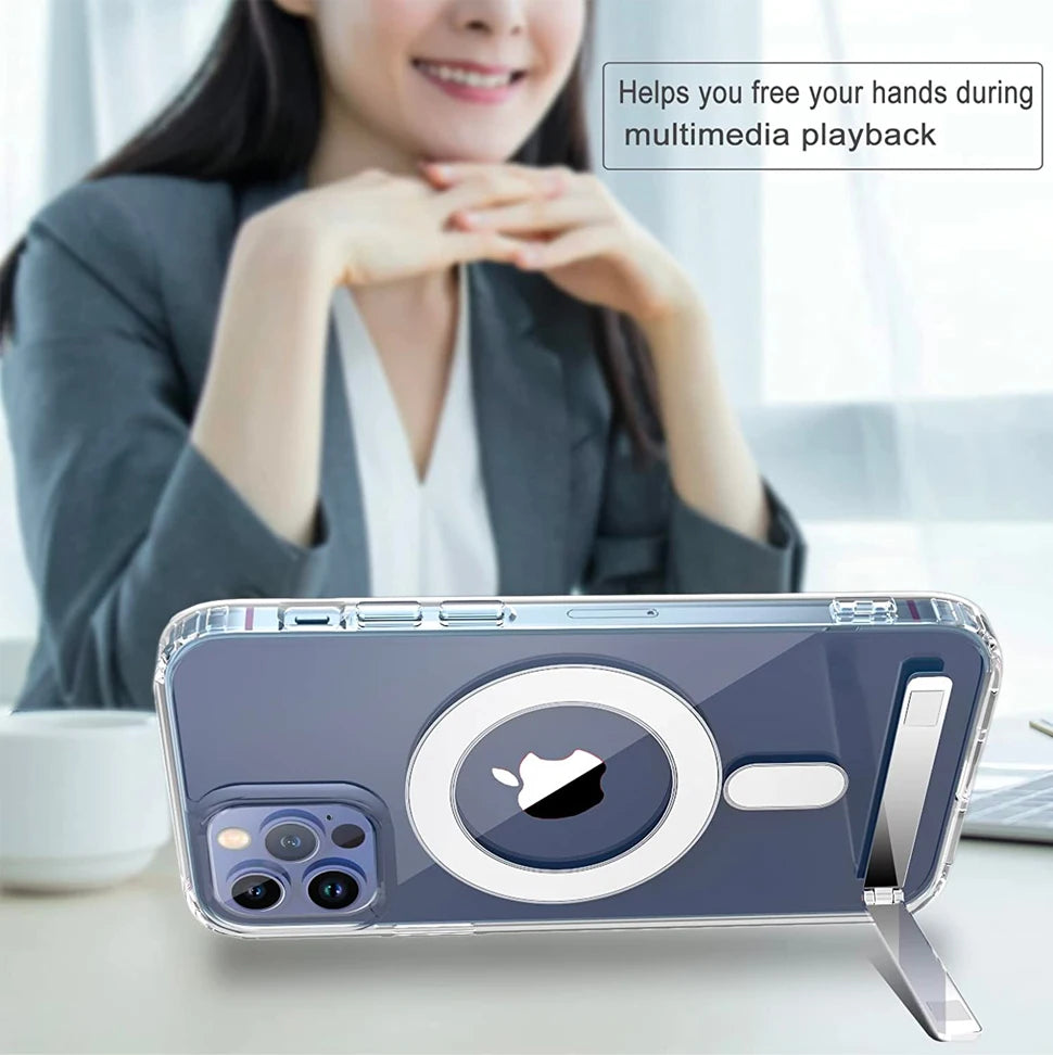 Clear Magnetic Phone Case with Kickstand for iPhone