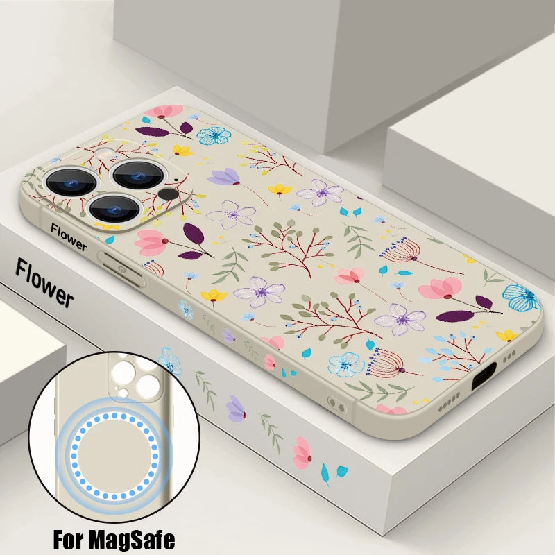 Floral Print Magsafe Silicone Case for iPhone - CaseifyTrend