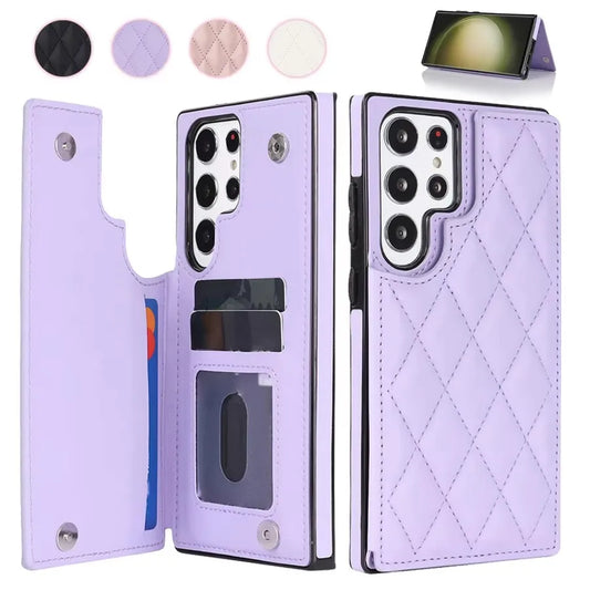 Wallet Flip Leather Case with Double Button for Samsung