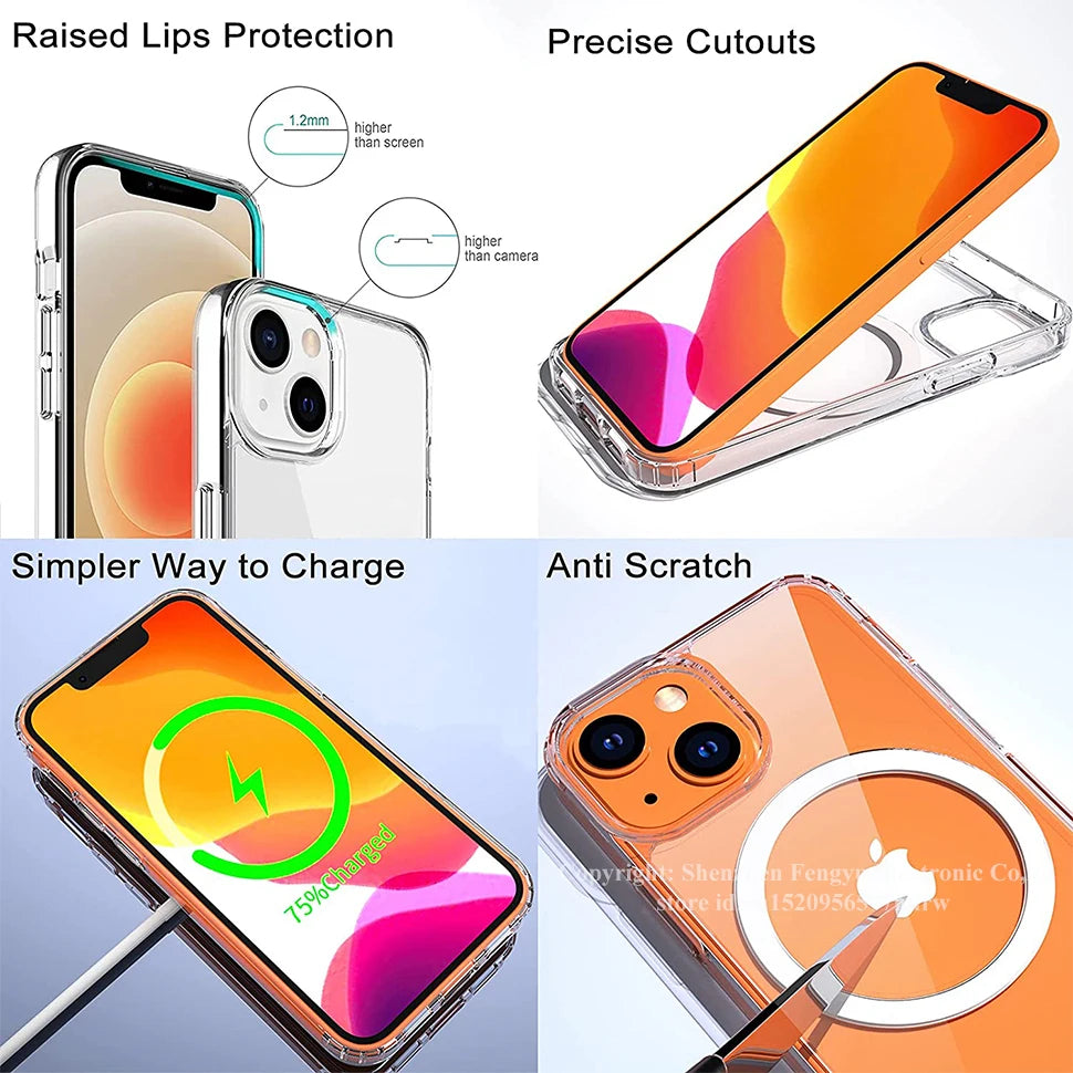Clear Magnetic Phone Case with Kickstand for iPhone