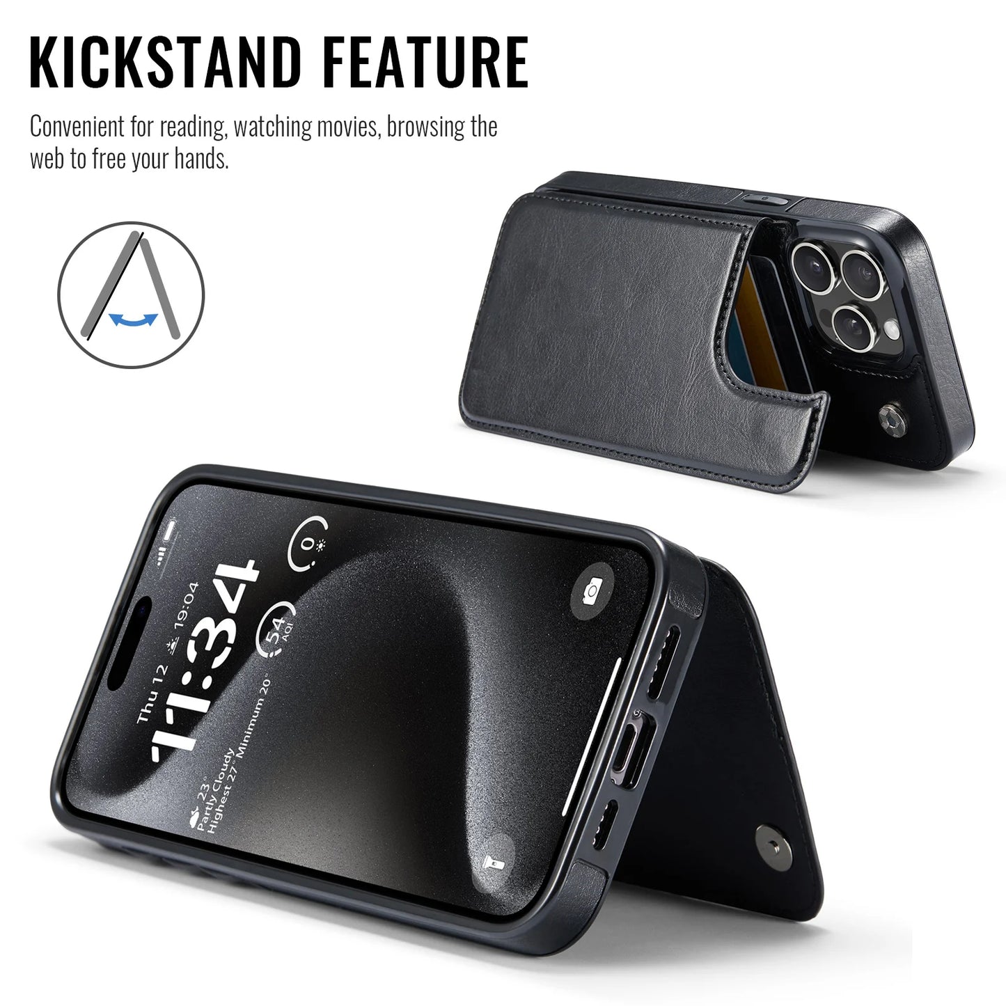 PU Leather Case with Kickstand Card Holder for iPhone