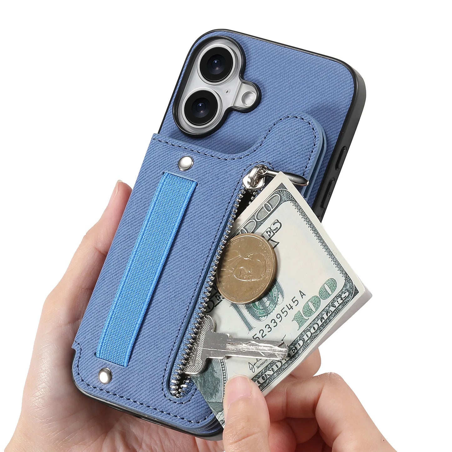 Leather Wallet Phone Case with Wrist Strap and Card Holder