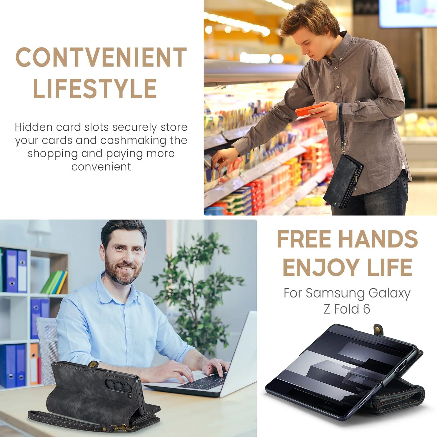 PU Leather Wallet Flip Case with Card Holder for Samsung Z Fold