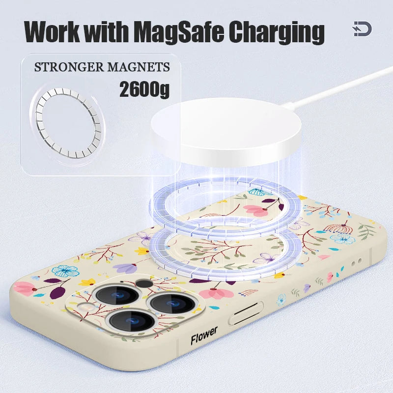 Floral Print Magsafe Silicone Case for iPhone - CaseifyTrend