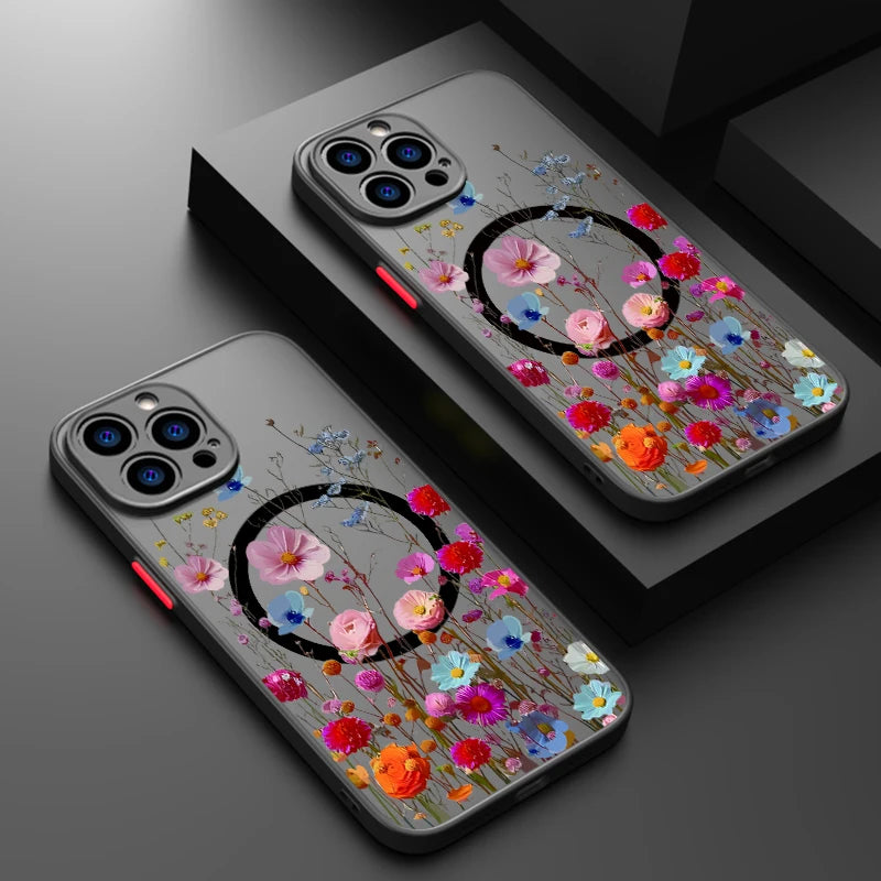 Magnetic Colorful Flowers Case for iPhone - CaseifyTrend