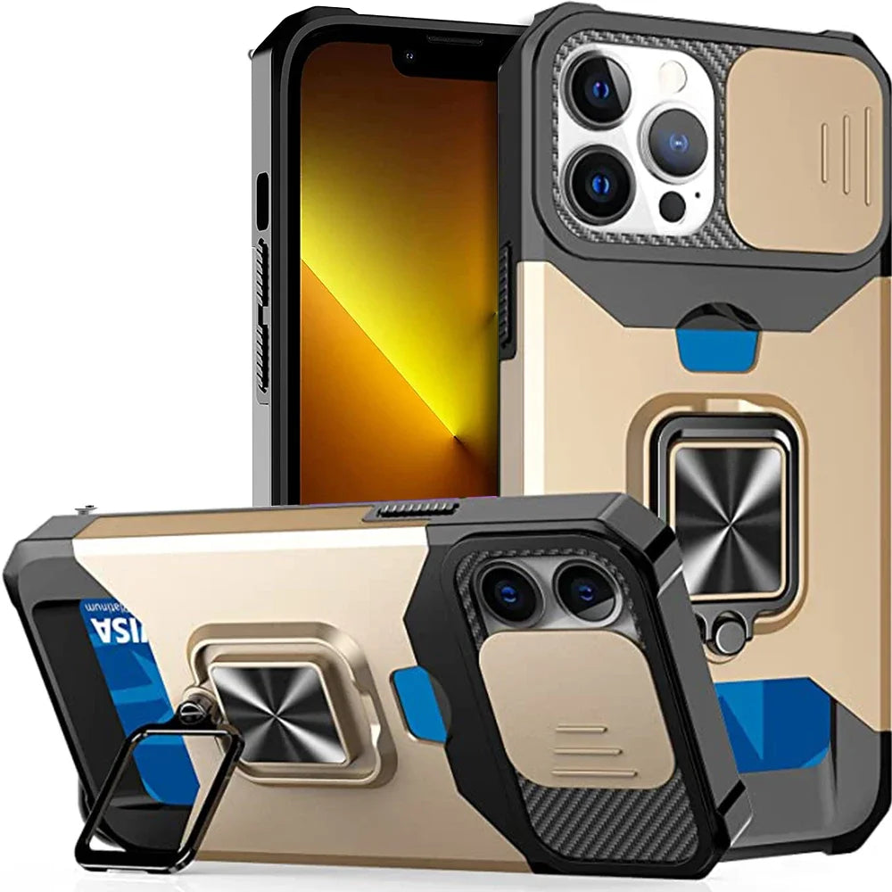 iPhone Wallet Case with Card Holder Ring Stand