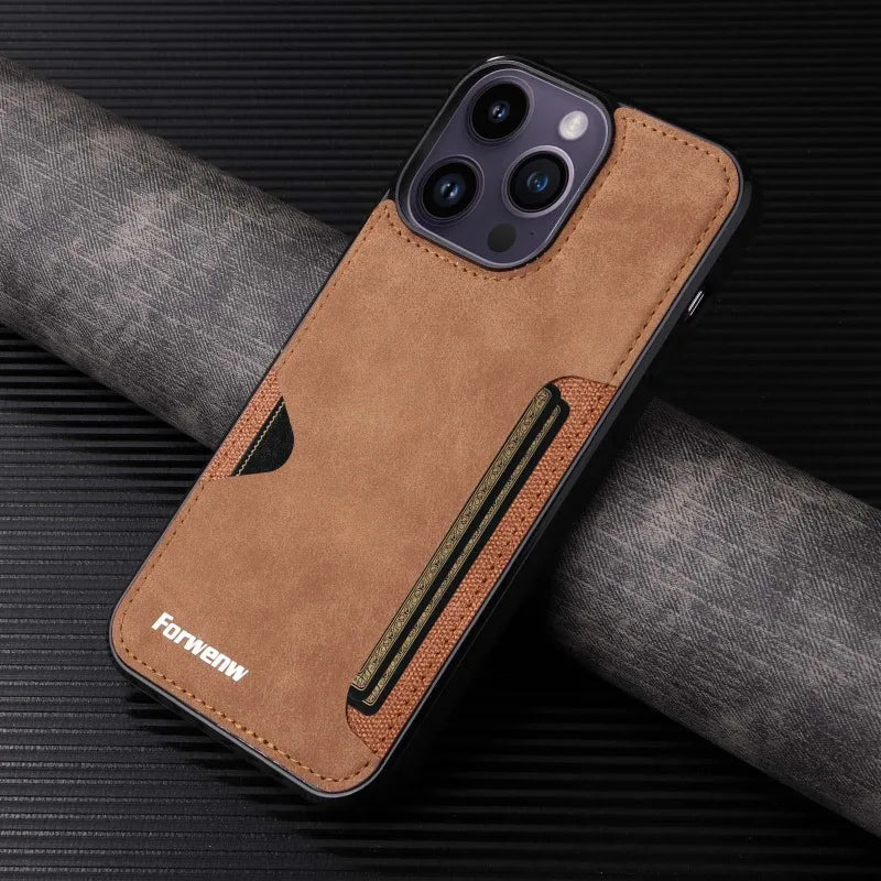 Retro Card Holder Leather Case for iPhone