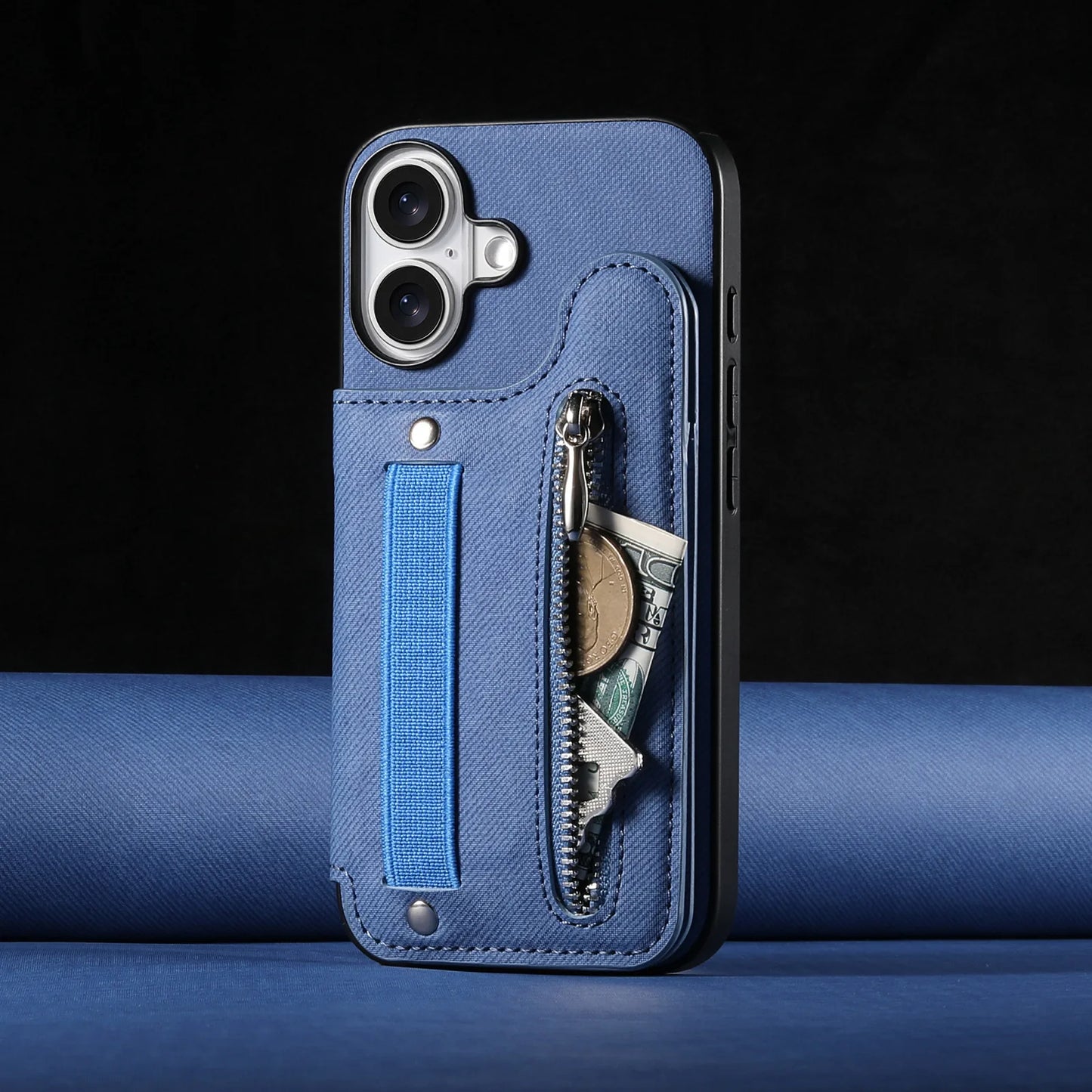Leather Wallet Phone Case with Wrist Strap and Card Holder
