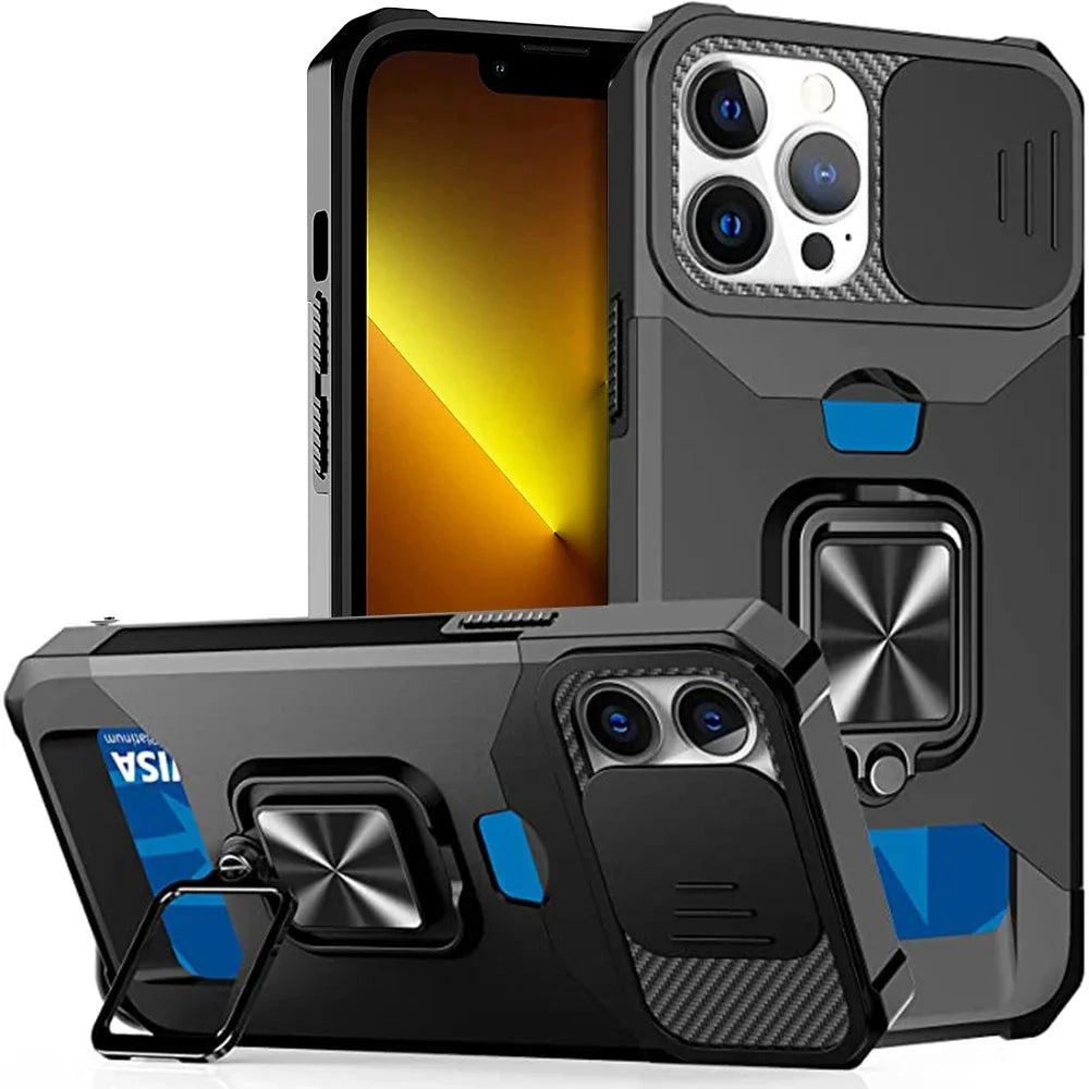 iPhone Wallet Case with Card Holder Ring Stand