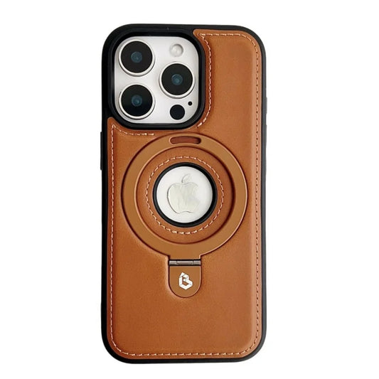 Magnetic Leather Phone Case with Ring Kickstand for iPhone