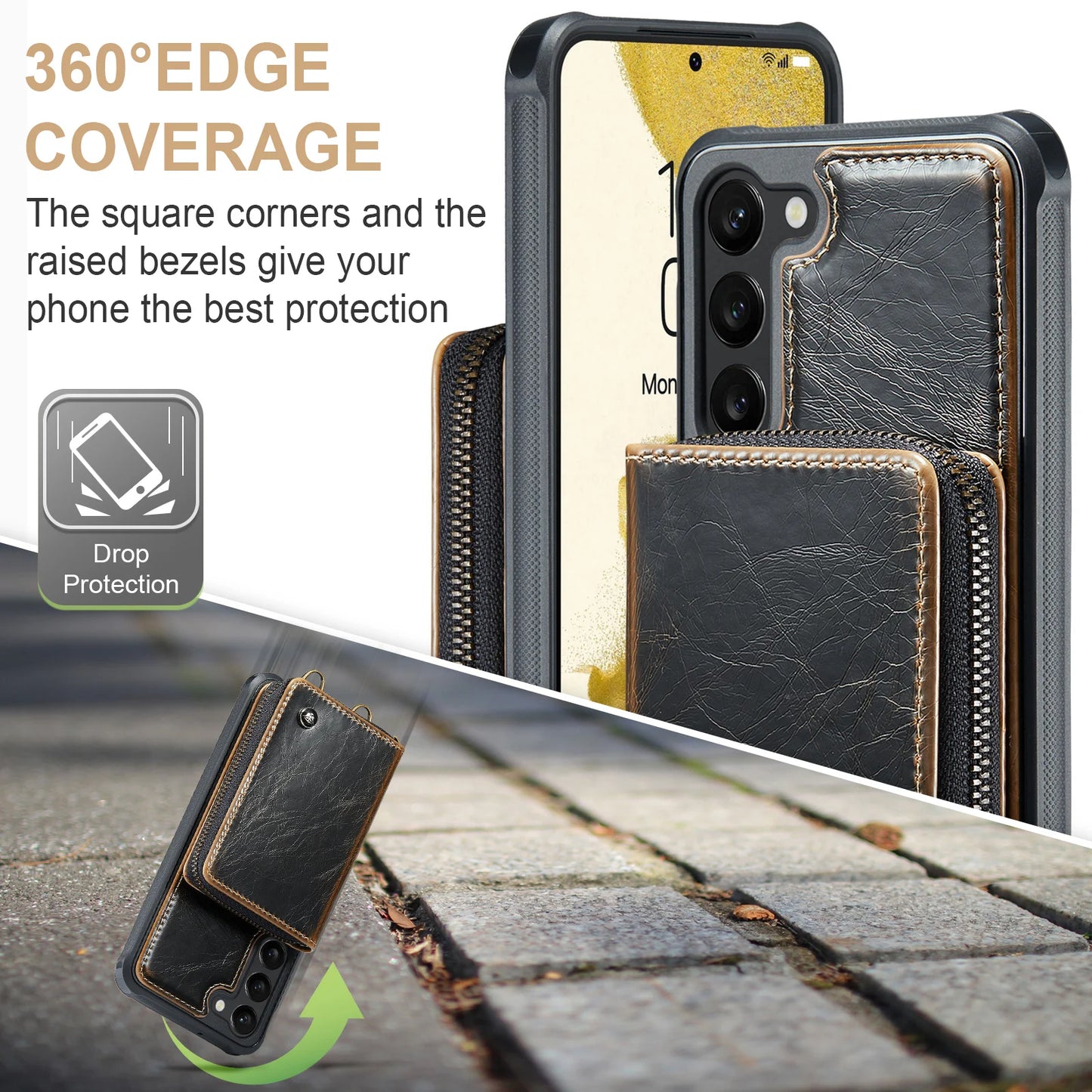 Crossbody Leather Wallet Case with Card Slots for Samsung