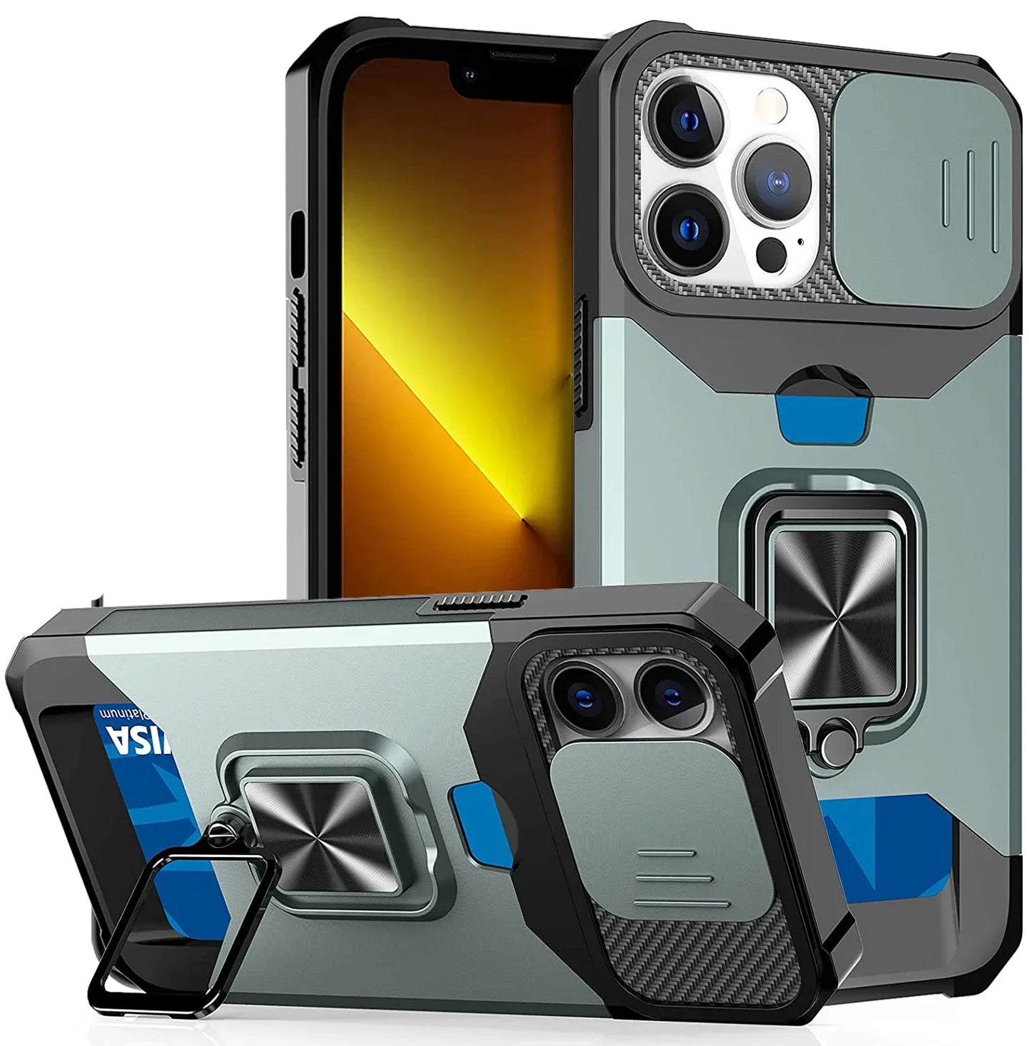 iPhone Wallet Case with Card Holder Ring Stand