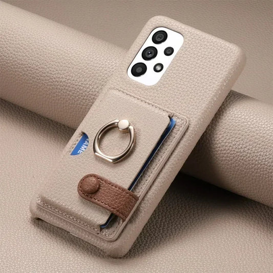Leather Wallet Phone Case with Ring for Samsung Galaxy Series