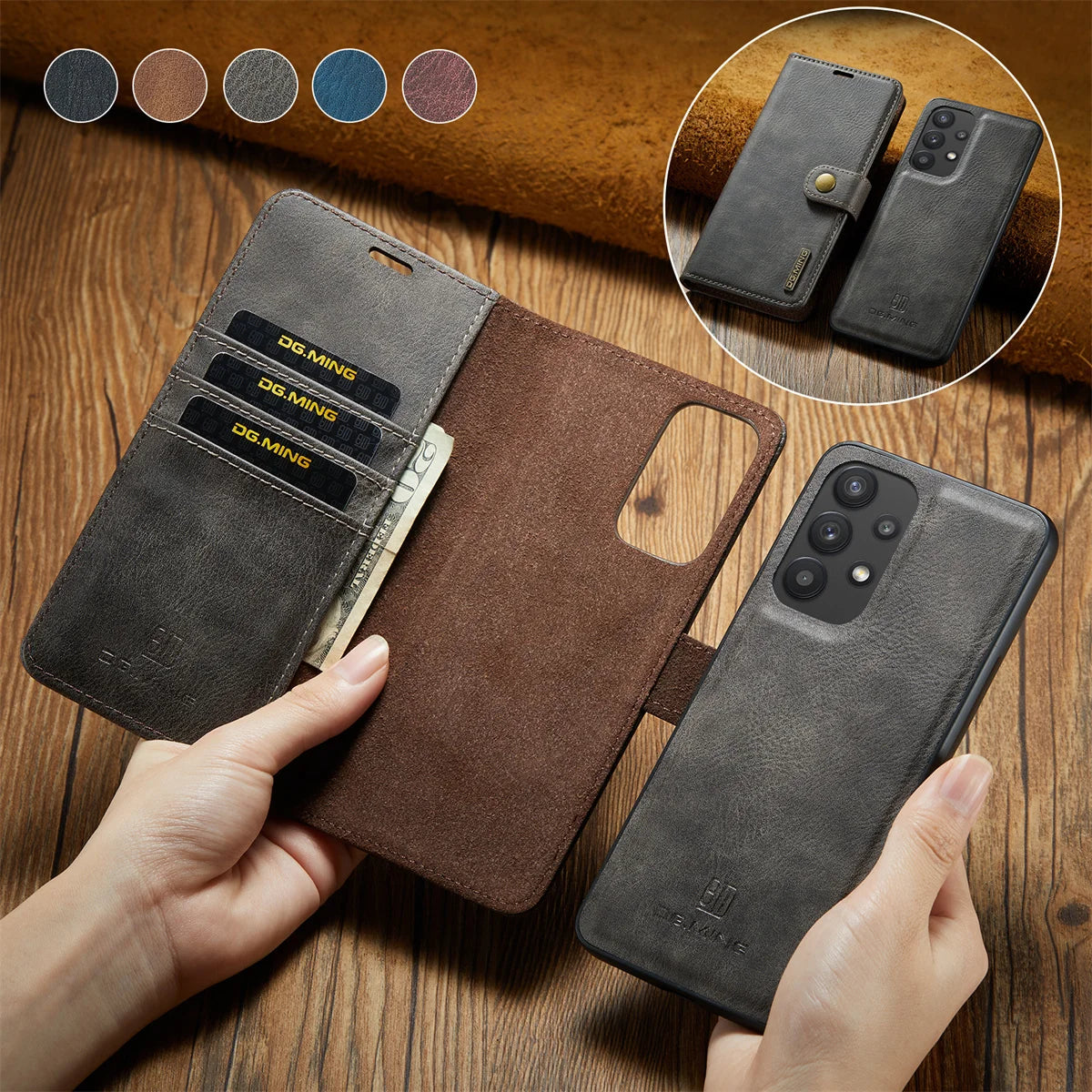 Detachable Magnetic Leather Wallet Case for Samsung Galaxy