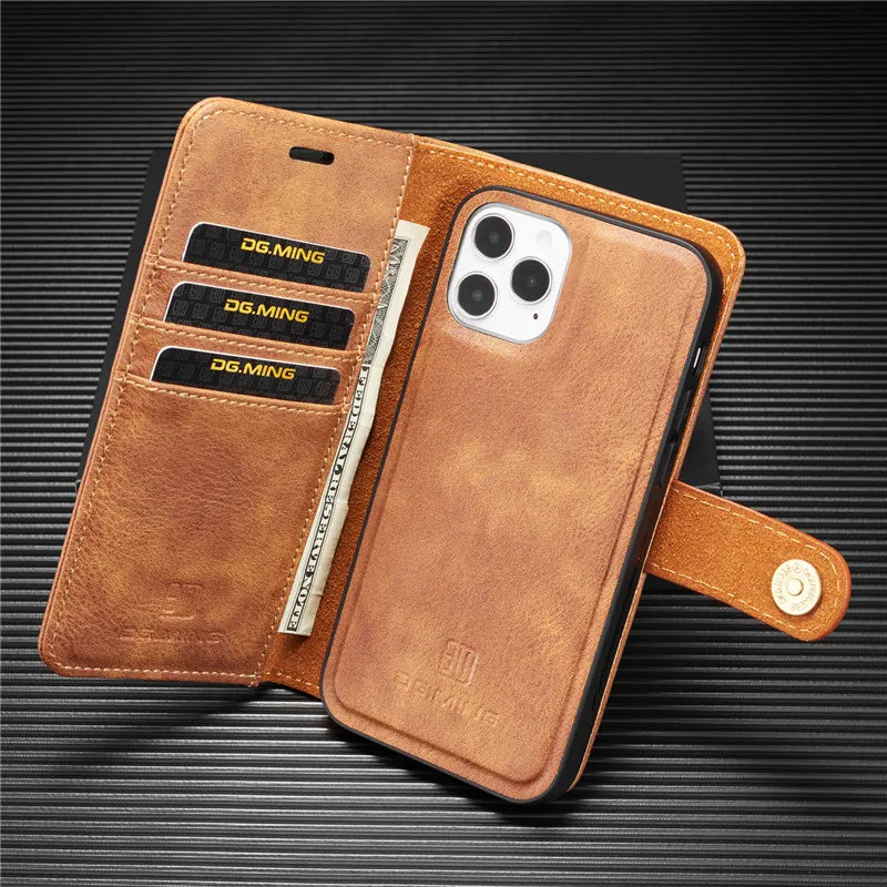 Detachable Magnetic Leather Wallet Case for iPhone