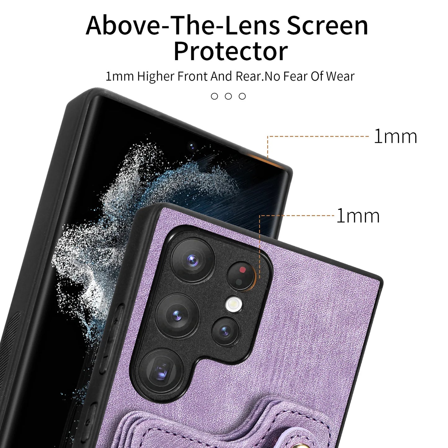 Leather Wallet Phone Case with Ring Holder for Samsung