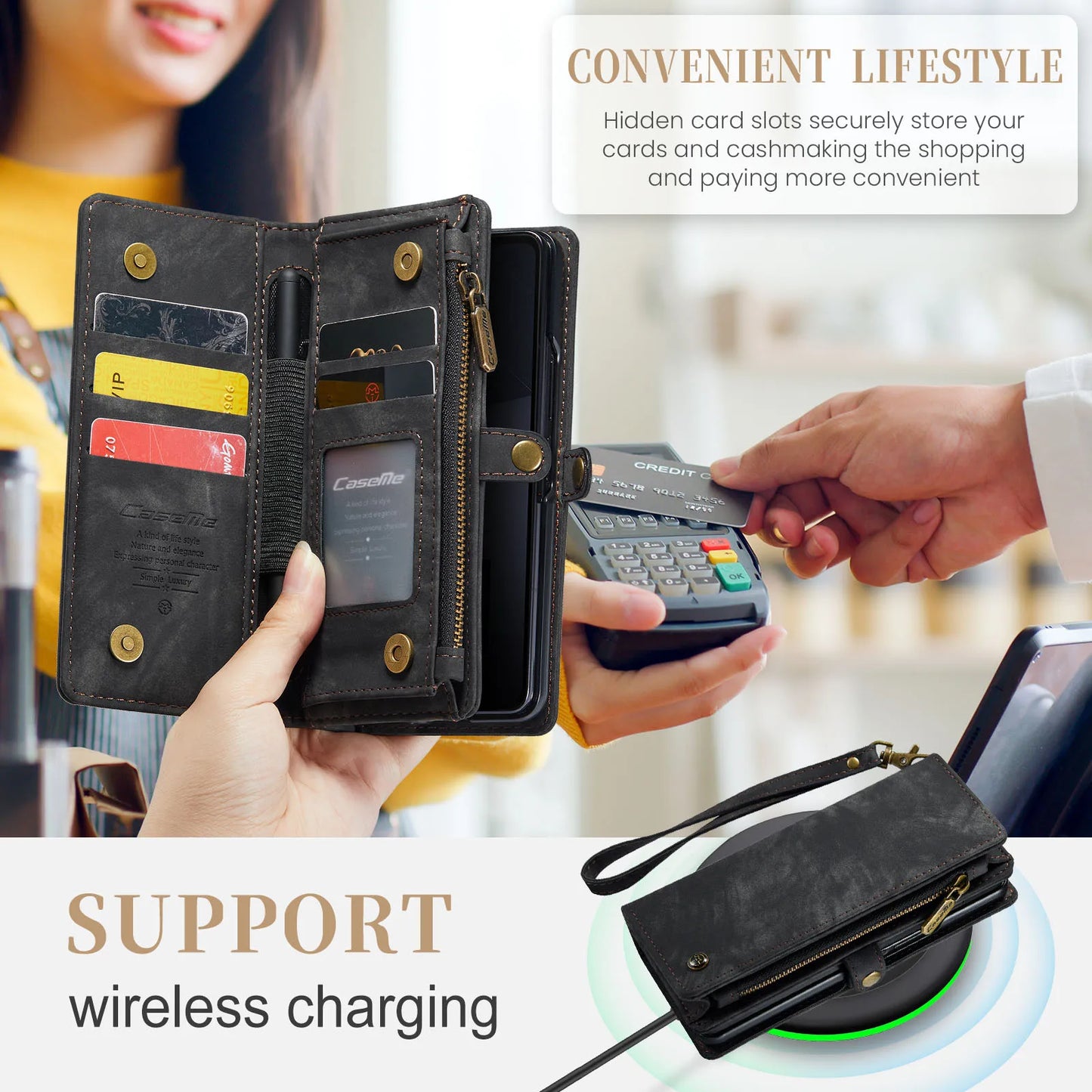 PU Leather Wallet Flip Case with Card Holder for Samsung Z Fold