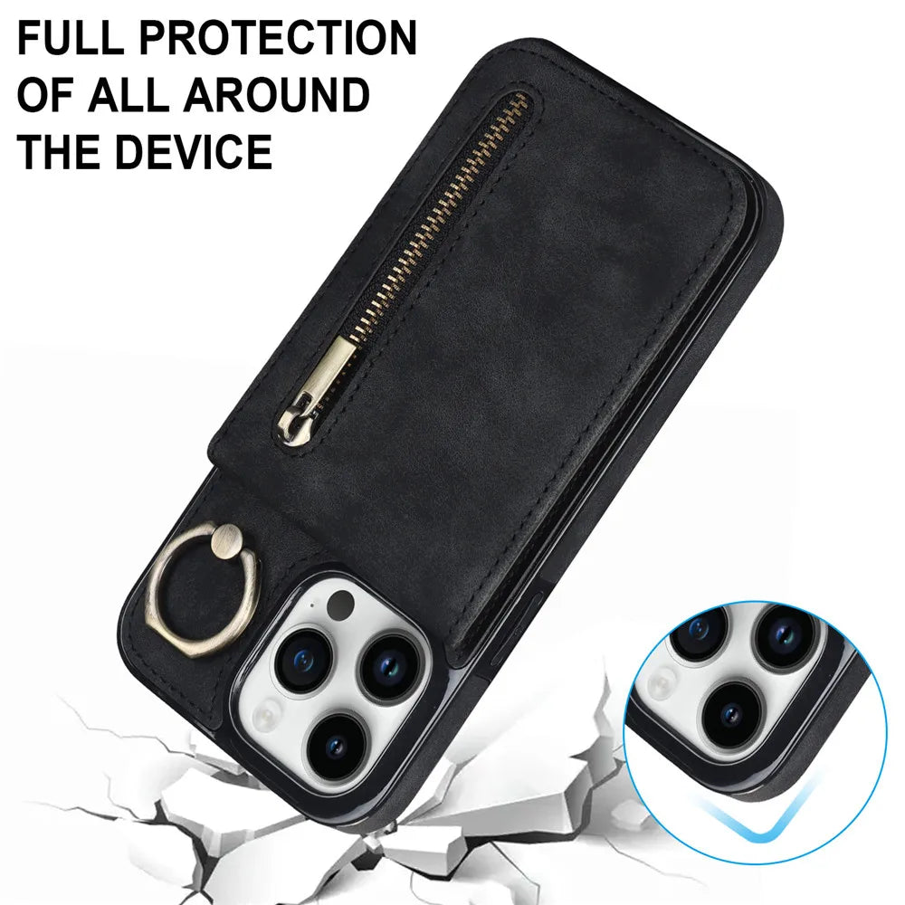 Zipper Wallet Leather Phone Case with Card Holder Kickstand