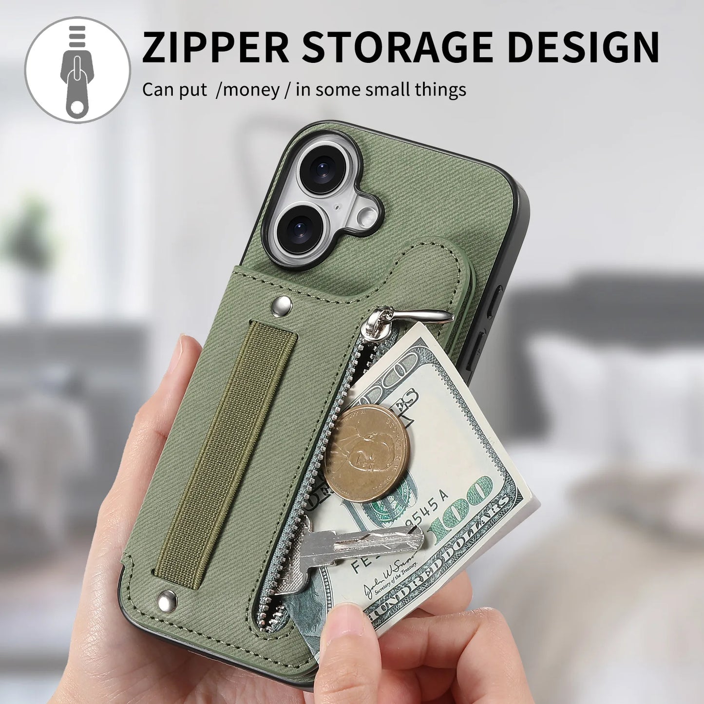 Leather Wallet Phone Case with Wrist Strap and Card Holder