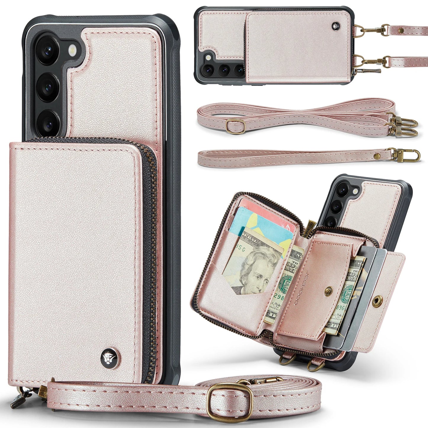Crossbody Leather Wallet Case with Card Slots for Samsung