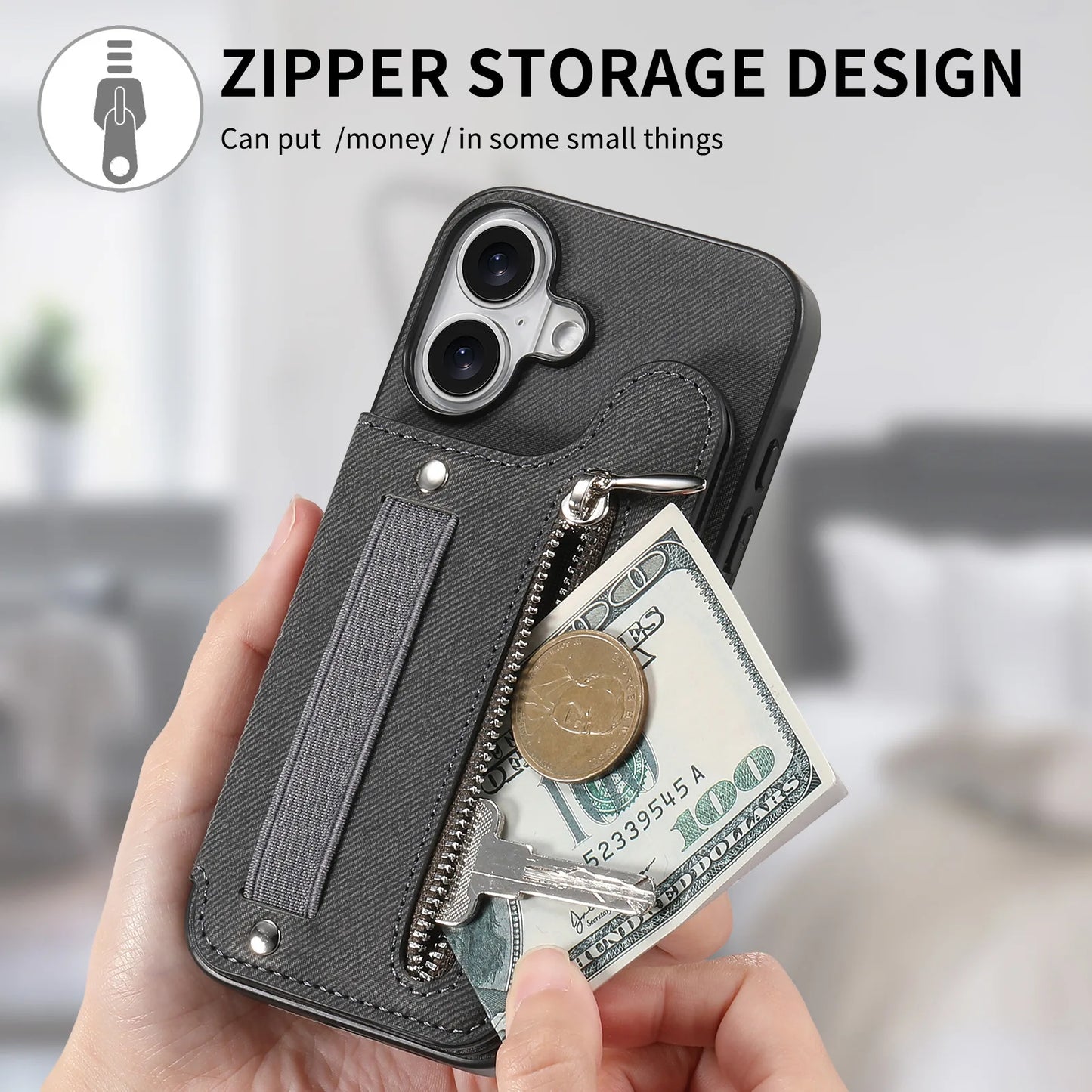 Leather Wallet Phone Case with Wrist Strap and Card Holder