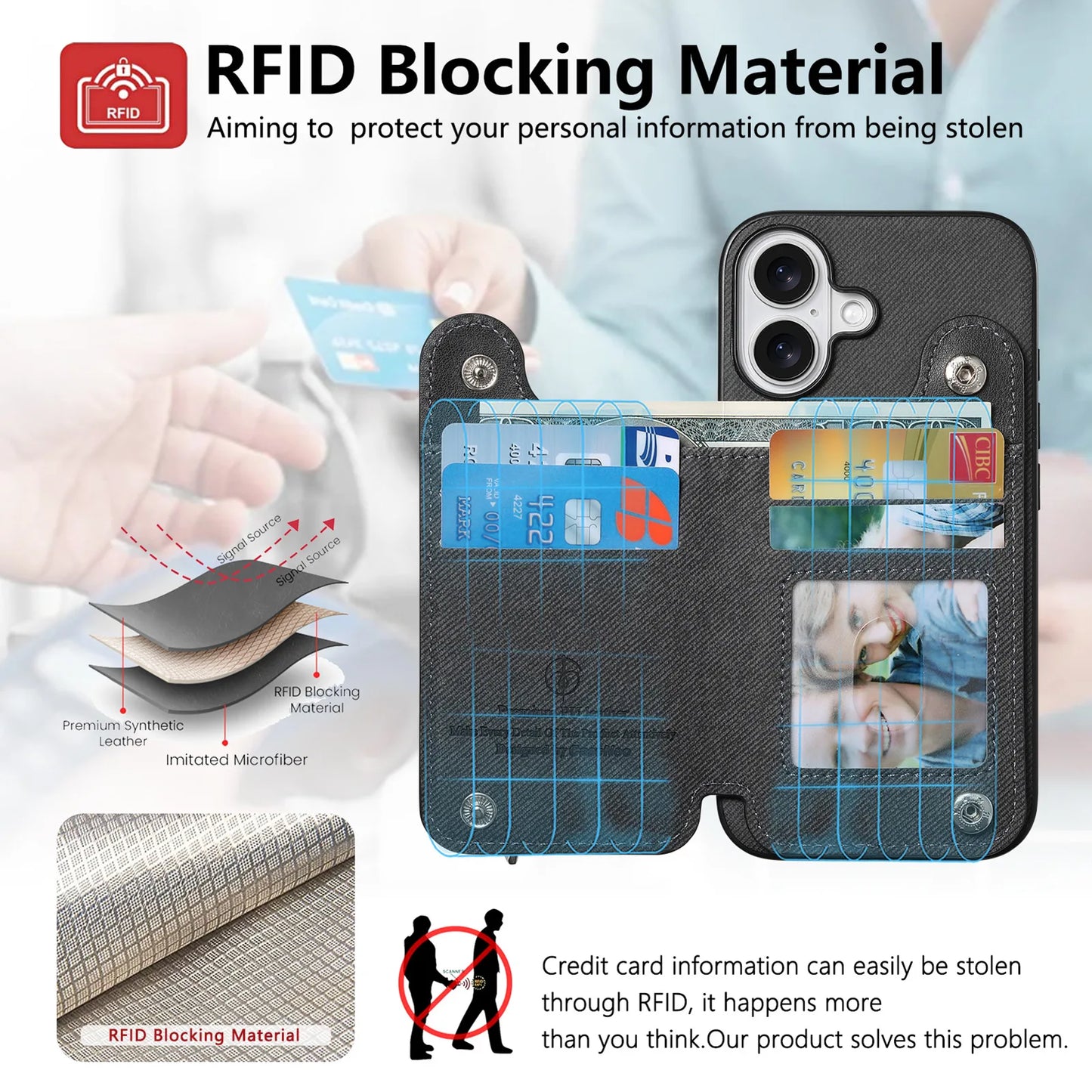 Leather Wallet Phone Case with Wrist Strap and Card Holder