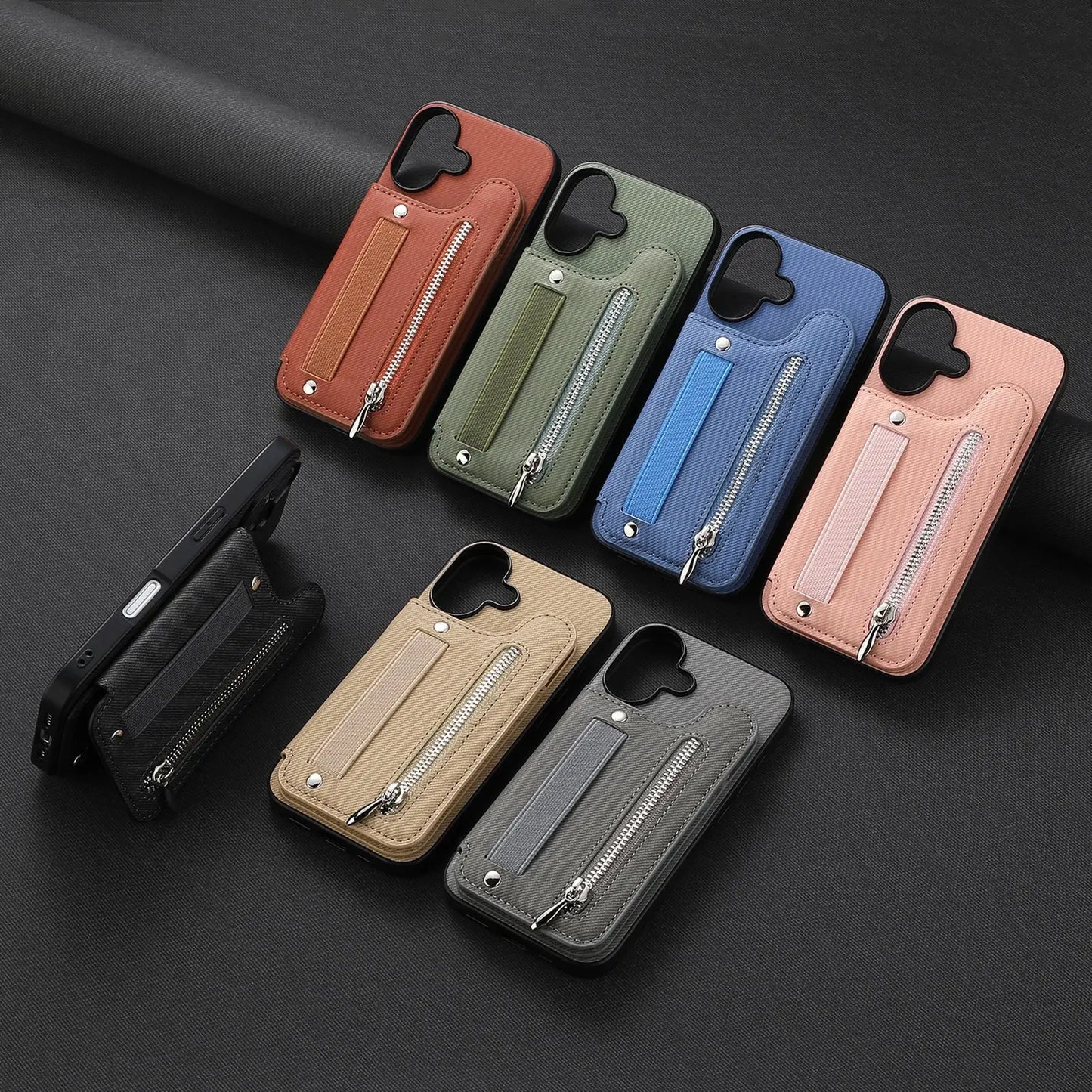 Leather Wallet Phone Case with Wrist Strap and Card Holder