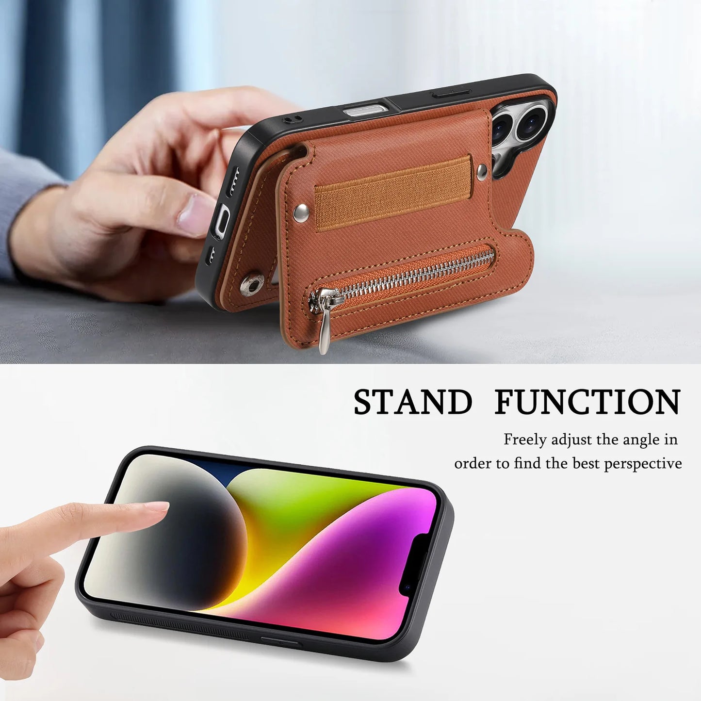 Leather Wallet Phone Case with Wrist Strap and Card Holder