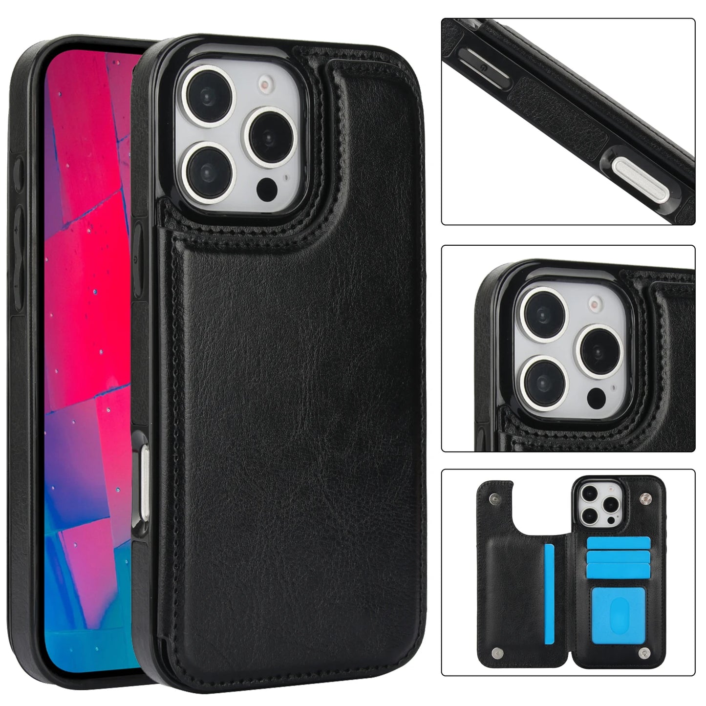 PU Leather Case with Kickstand Card Holder for iPhone