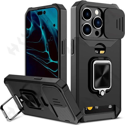iPhone Wallet Case with Card Holder Ring Stand