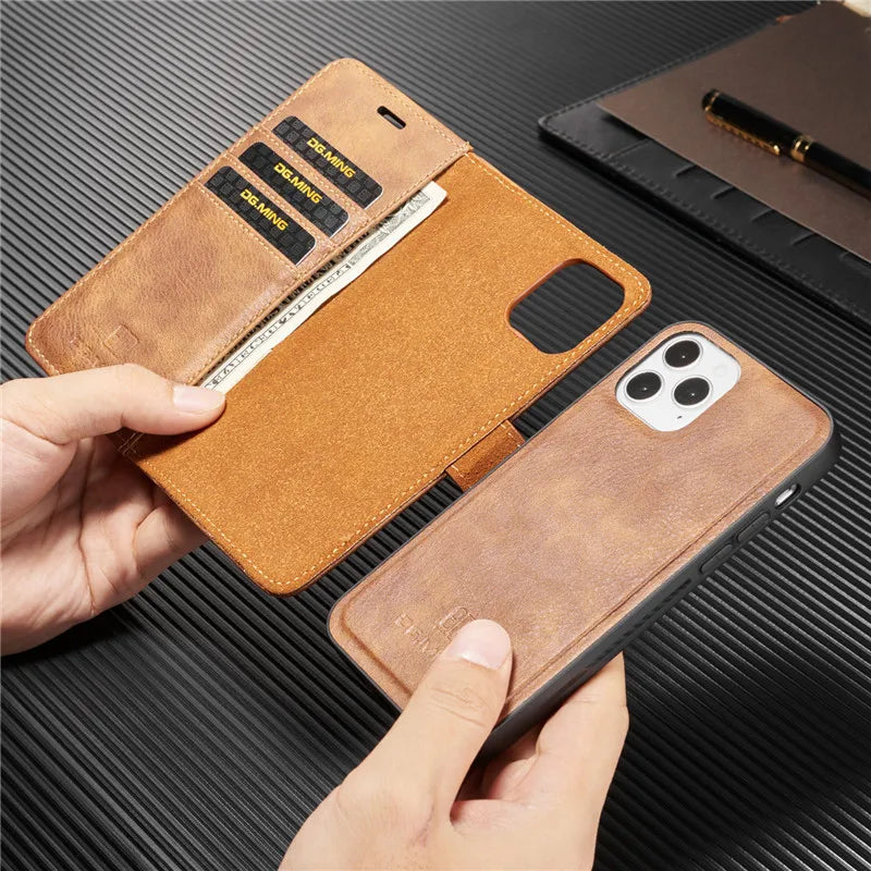 Detachable Magnetic Leather Wallet Case for iPhone