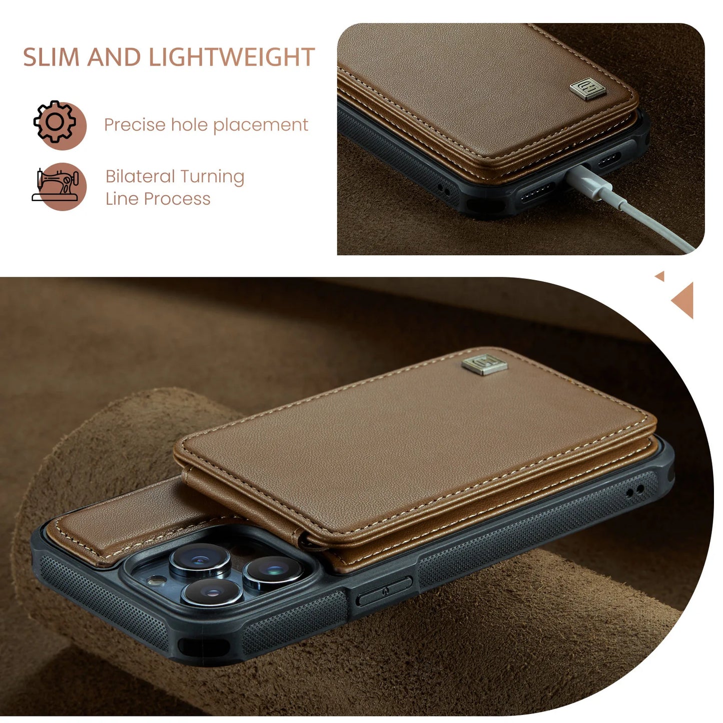 Magnetic Leather Wallet Case with Card Holder for iPhone