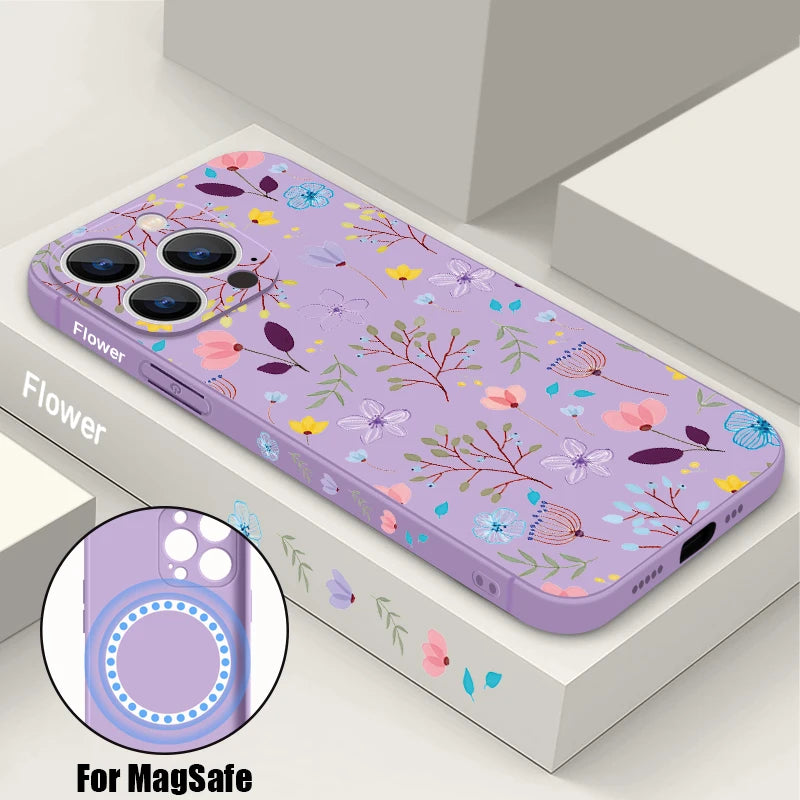 Floral Print Magsafe Silicone Case for iPhone - CaseifyTrend