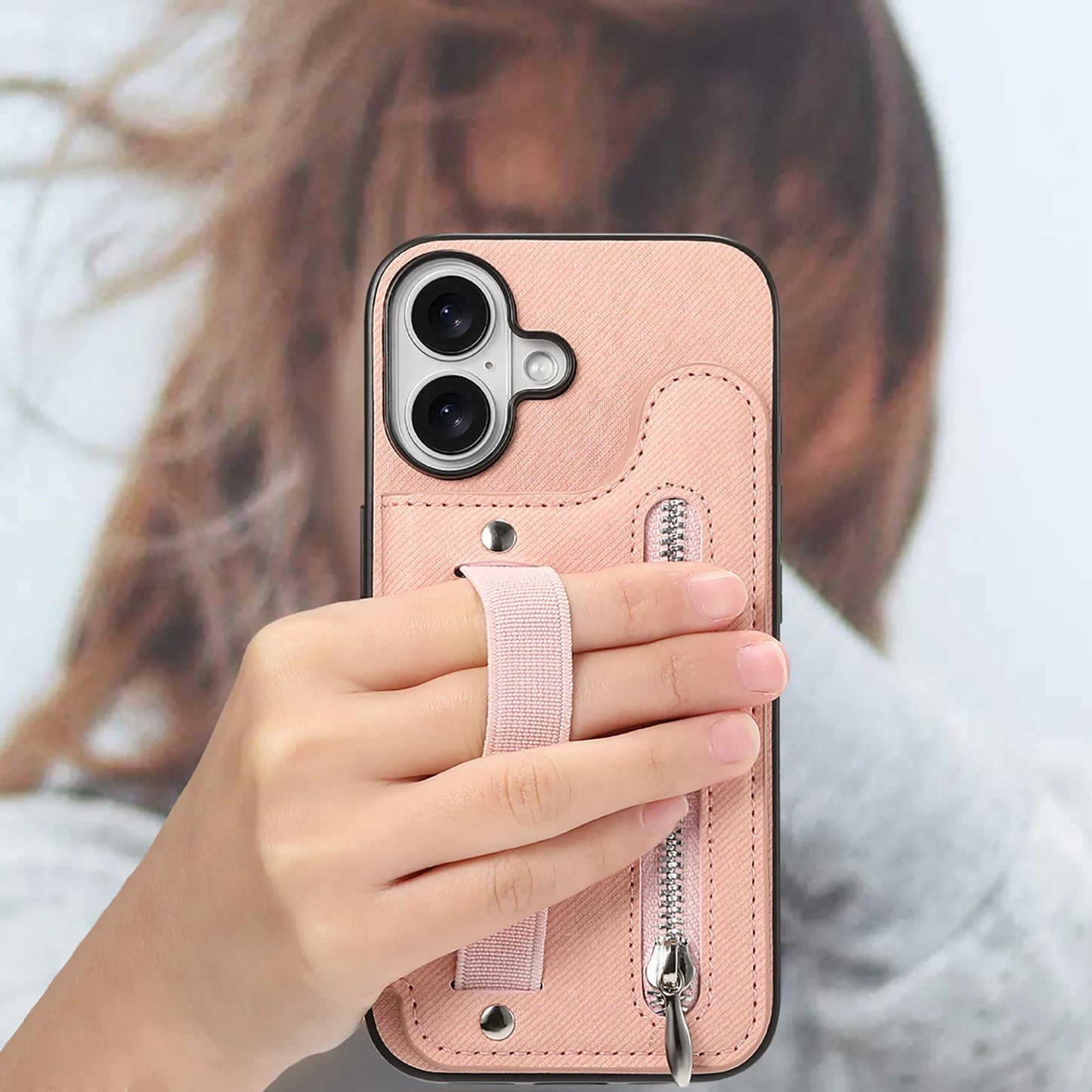 Leather Wallet Phone Case with Wrist Strap and Card Holder