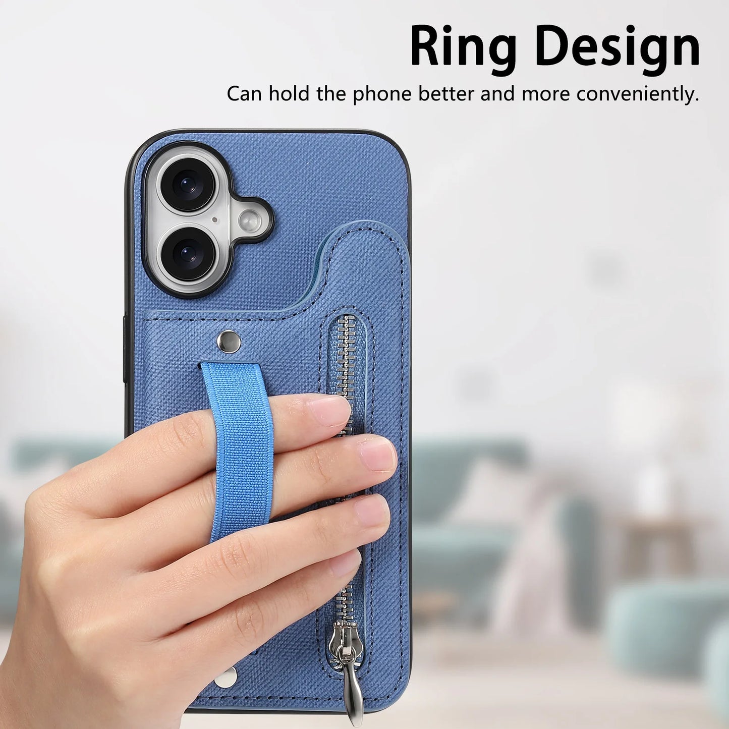 Leather Wallet Phone Case with Wrist Strap and Card Holder