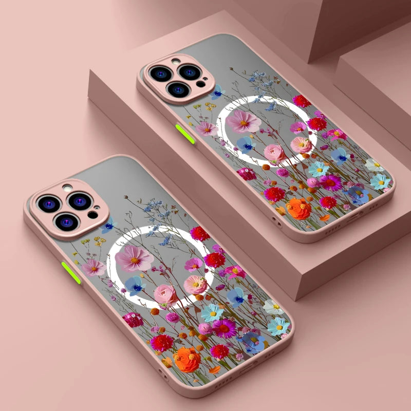 Magnetic Colorful Flowers Case for iPhone - CaseifyTrend