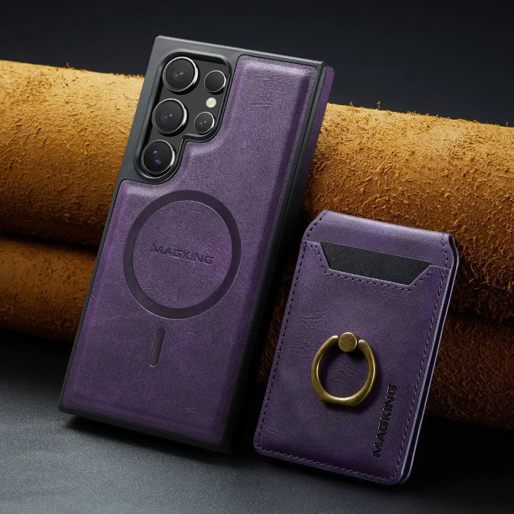 Detachable Magnetic Leather Wallet Case with Card Holder for Samsung