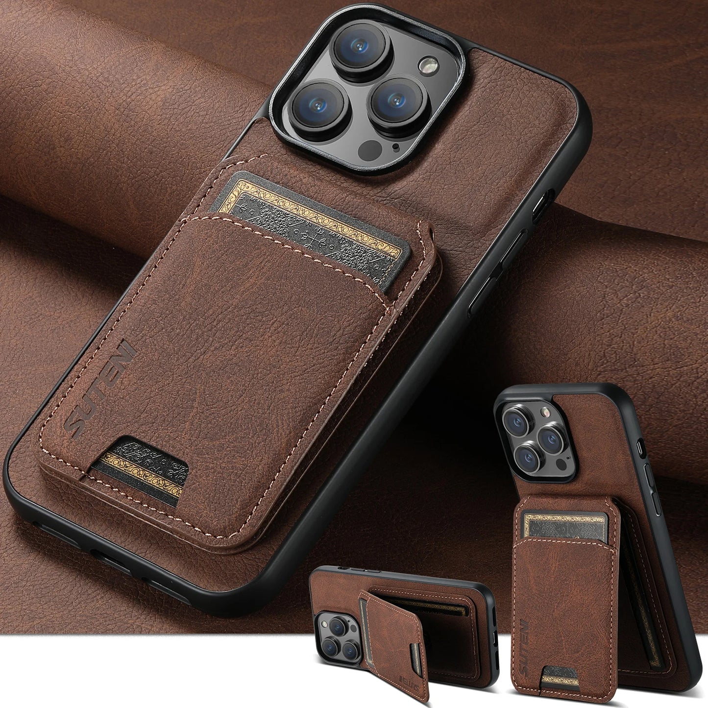 Luxury PU Leather Card Holder Case for iPhone - CaseifyTrend