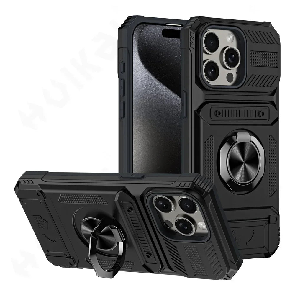 Magnetic iPhone Wallet Case with Ring Kickstand